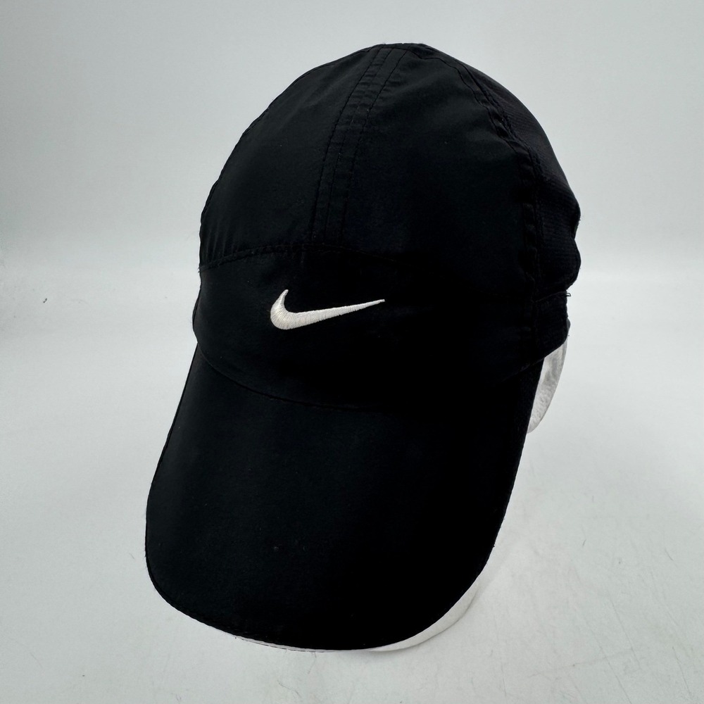 Nike Featherlight 7 Panel Dri-FIT Black Running Hat Cap Adjustable Swoosh Logo